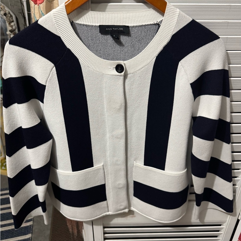 Ann Taylor Black and White Cardigan Sweater
